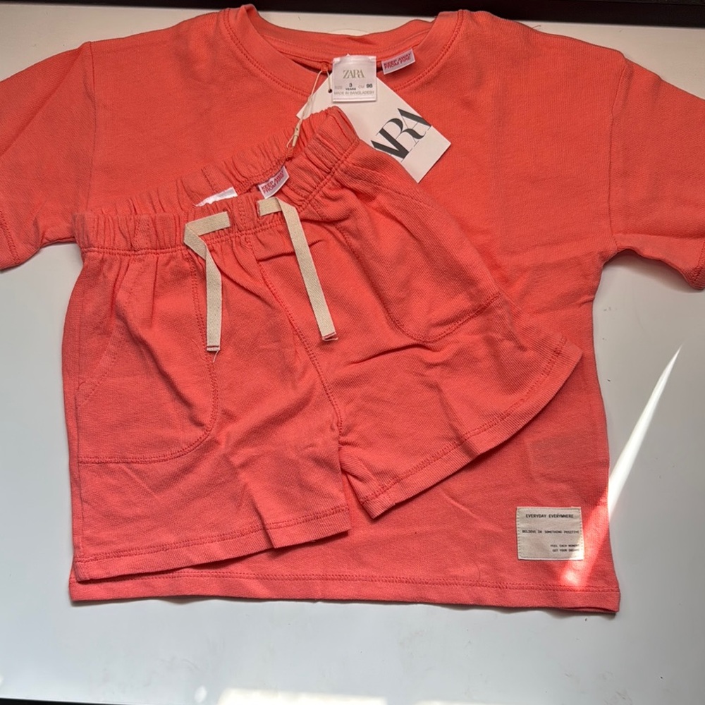 Zara Kids Coral Shirt & Shorts Set